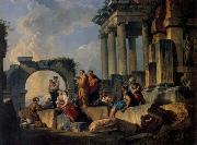 Panini, Giovanni Paolo Ruins with Scene of the Apostle Paul Preaching oil on canvas